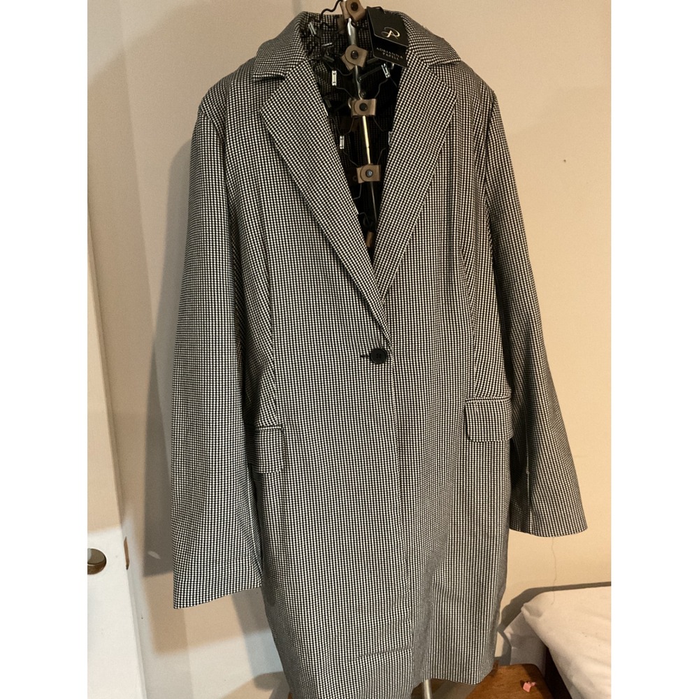 NWT Adrianna Papell‎ Houndstooth Jacquard Long Topper Jacket Black White